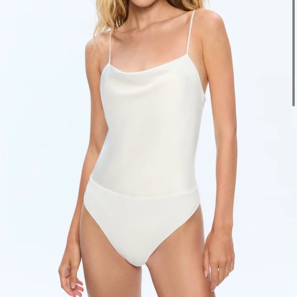 Alice+Olivia Harmon white satin bodysuit
